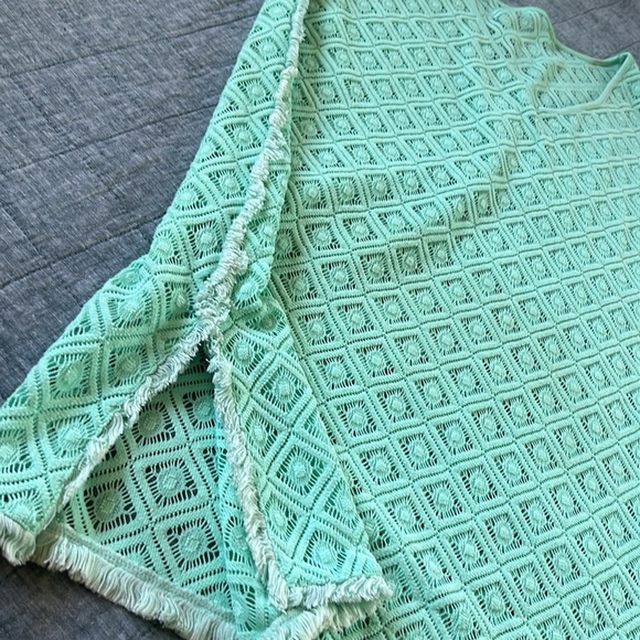 Fringed Crochet Swim Beach Cover Tunic Pastel Mint Green | XL - Picture 3 of 8